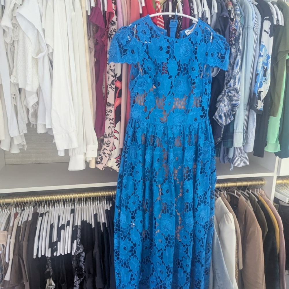 Self-Portrait Blue Poppy Midi Dress - Picture 5 of 5